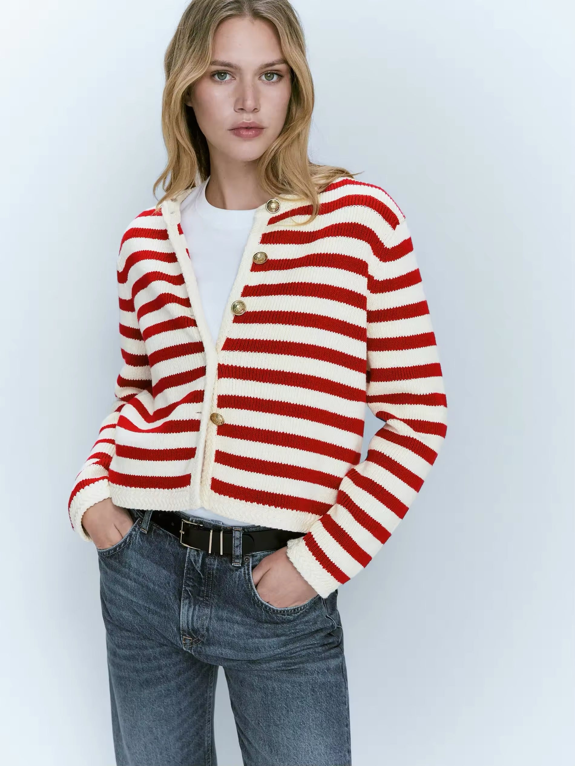 knitted cardigan with stripes