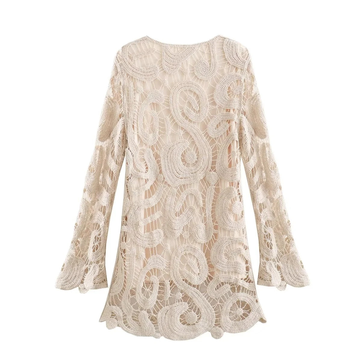 Women's Fashion Temperament Round Neck Loose Long Sleeves Crocheted Knitted Dress