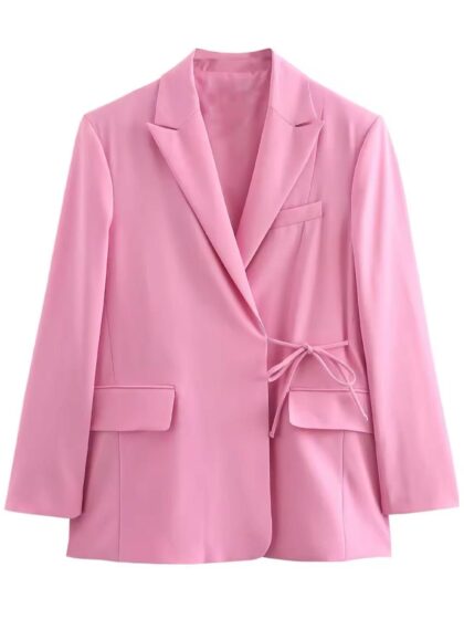 Pink Power Suit featuring elegant blazer with a stylish silhouette and trendy pink color.