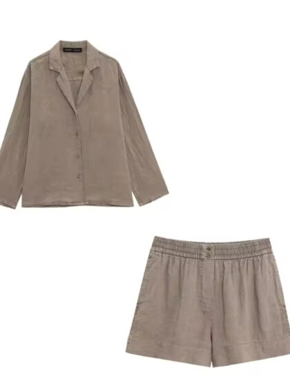 Damen Zweiteiler – Luftiges Hemd & Shorts aus Leinenmix